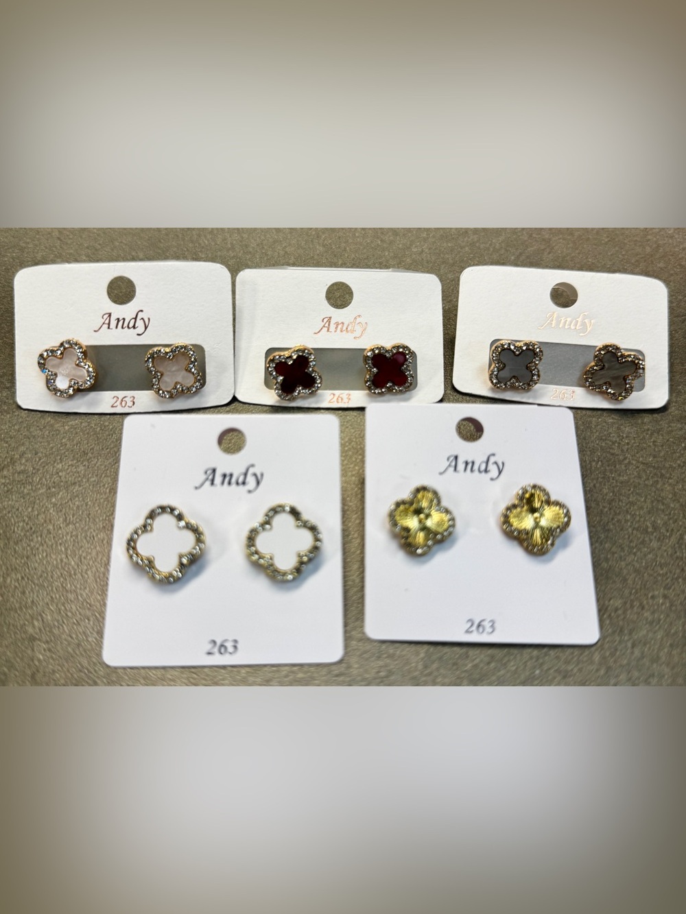 Clover Stud Earrings with Crystal Halo. Stainless steel.  New